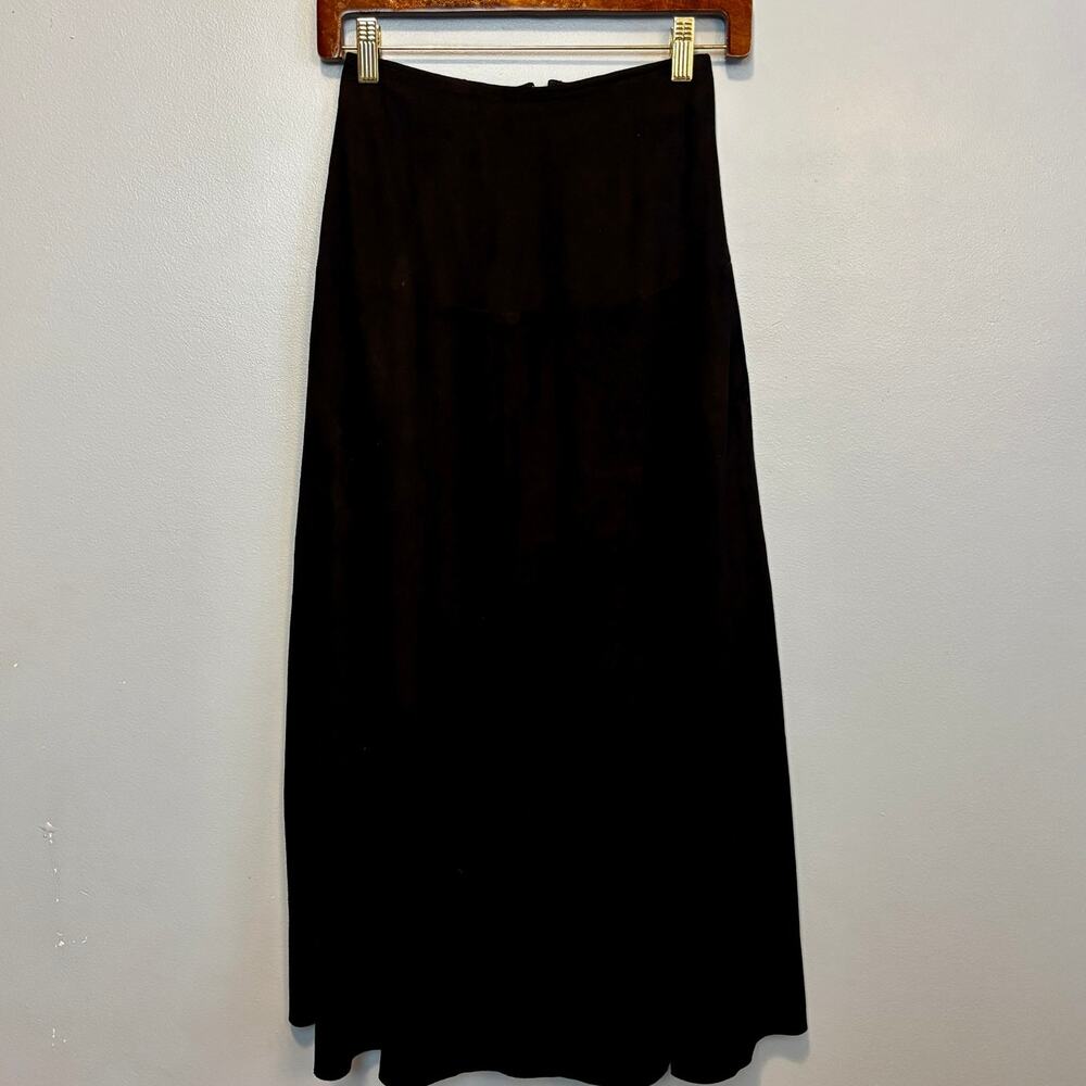 Alicia Herrera Saks Fifth Avenue Suede Leather Black Skirt ALine 4 Dark Academia